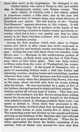 Massacres in Parker County story from the book Indian Depredations in Texas by J. W. Wilbarger