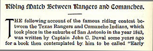 Riding Match between Rangers and Comanches story from the book Indian Depredations in Texas by J. W. Wilbarger