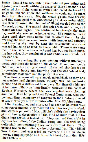 Sarah Hibbins story from the book Indian Depredations in Texas by J. W. Wilbarger