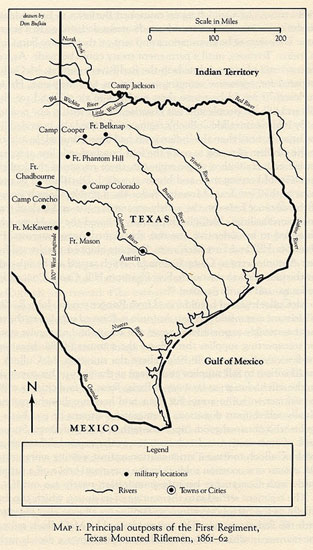 Principal Outposts of the First Regiment, Texas Mounted Riflemen, 1861-82