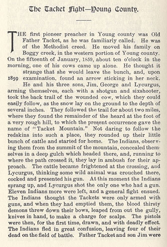 The Tacket Fight - Young County story from the book Indian Depredations in Texas by J. W. Wilbarger