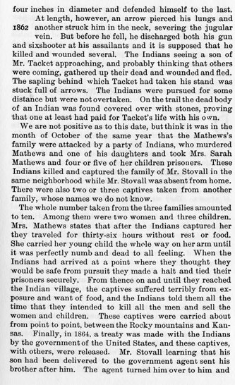 Marion Tacket - Sarah Mathews story from the book Indian Depredations in Texas by J. W. Wilbarger