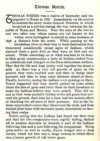 Thomas Norris story from the book Indian Depredations in Texas by J. W. Wilbarger