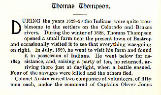 Thomas Thompson story from the book Indian Depredations in Texas by J. W. Wilbarger