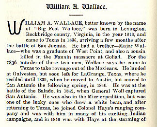 William A. Wallace story from the book Indian Depredations in Texas by J. W. Wilbarger