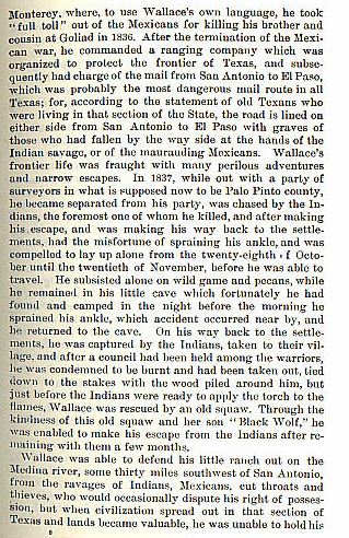 William A. Wallace story from the book Indian Depredations in Texas by J. W. Wilbarger