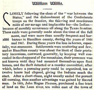 William Willis story from the book Indian Depredations in Texas by J. W. Wilbarger