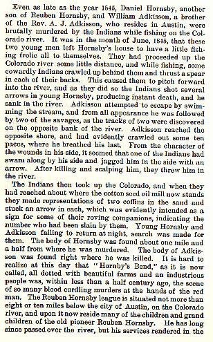 Williams and Haggett Murdered at Reuben Hornsby's story from the book Indian Depredations in Texas by J. W. Wilbarger