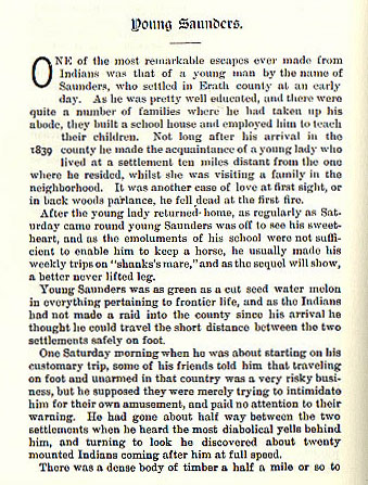 Young Saunders story from the book Indian Depredations in Texas by J. W. Wilbarger