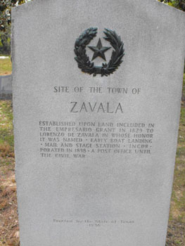 Historical Marker for the Site of the Town of Zavala