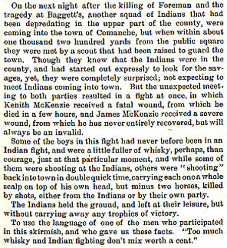 Indian fight in Comanche County story by Wilbarger