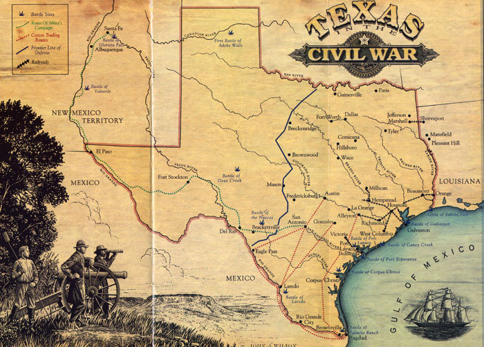 Map of Texas in the Civil War
