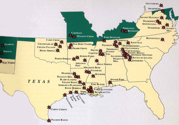 Map of Texas Battles in the Civil War