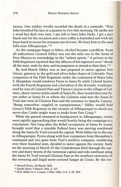 Battle of Glorieta from the book, Confederate General, by Jerry Thompson