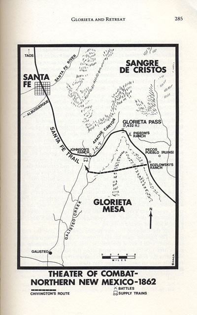 Map of Battle of Glorieta from the book, Confederate General, by Jerry Thompson