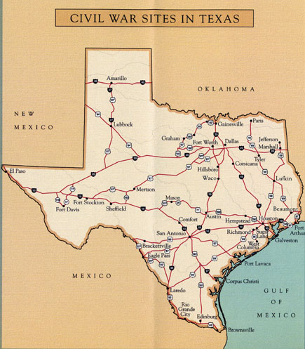 Map of Civil War Sites in Texas