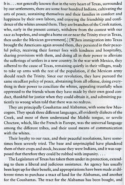 Thomas L. White's first-hand account of 1860 Alabama-Coushatta Community