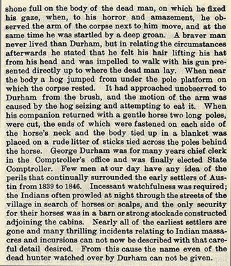 George Durham on Guard story from the book Indian Depredations in Texas by J. W. Wilbarger