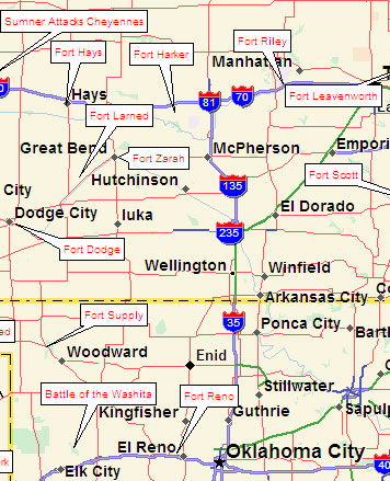 Map of Eastern Santa Fe Trail Forts