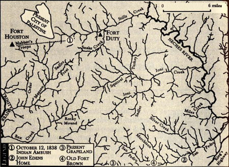 Map of Location of Ambush Against Major Mabbitt's Fort Houston Troops and John Edens Home