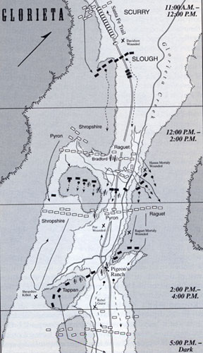 Map of Glorieta Battleground from the book, Blood & Treasure by Donald S. Frazier