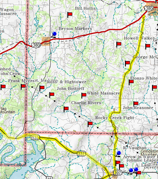 Map of West Keechi Valley/Jacksboro to Graford