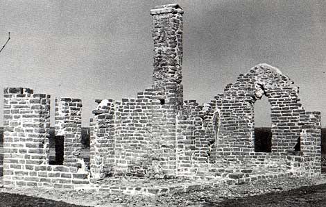 Photo of ruins of the headquarters building taken by Charles M. Robinson, III from the book, Frontier Forts of Texas