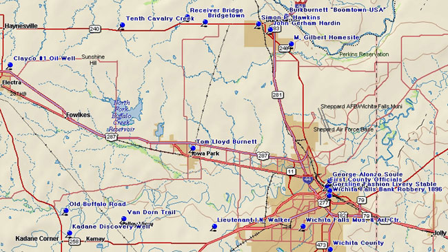 Map of Wichita County Historical Markers