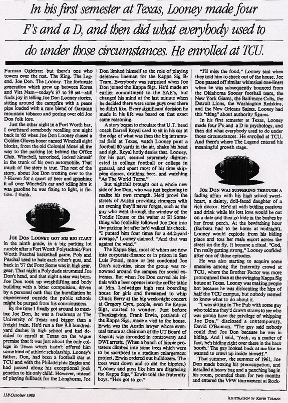 Joe Don Looney Article by Mike Shropshire, Page Two