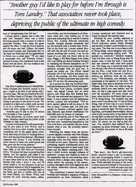 Joe Don Looney Article by Mike Shropshire, Page Four