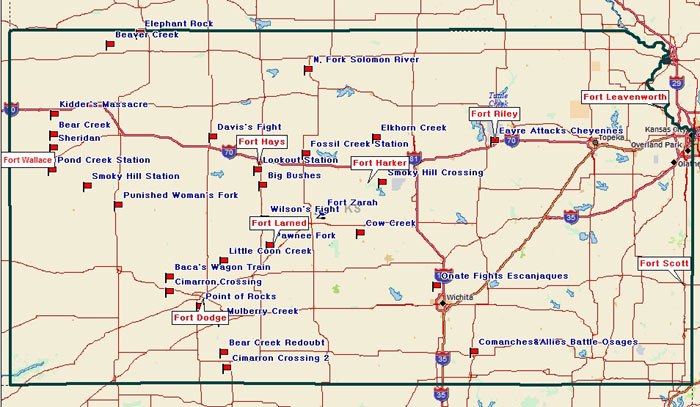 Map of Kansas Historical Points of Interest