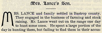 Mrs. Lance's Son story from the book Indian Depredations in Texas by J. W. Wilbarger