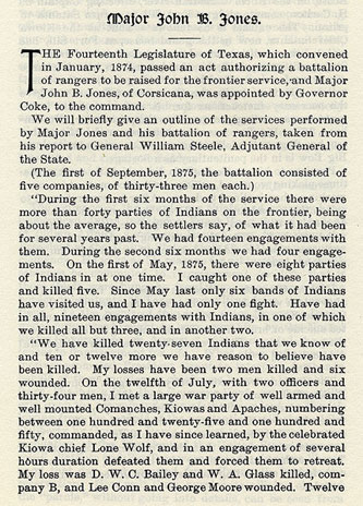 Major John B. Jones story from the book Indian Depredations in Texas by J. W. Wilbarger