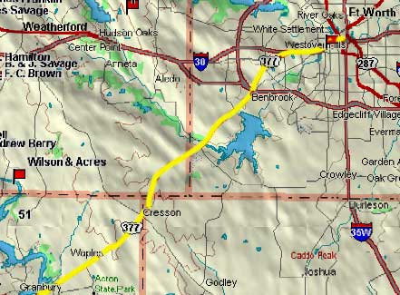 Granbury to Fort Worth Map