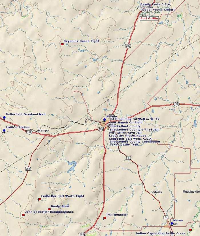 Map of Shackelford County Historic Sites