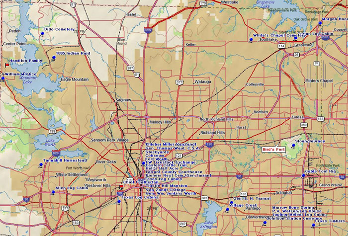 Map of Tarrant County Historic Sites