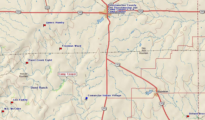 Map of Throckmorton County Historical Interests