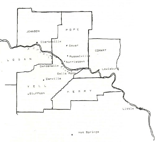 Map of the Operational Area of the Third Arkansas Cavalry