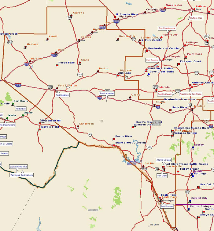 Map of the Texas Pecos Trail Region