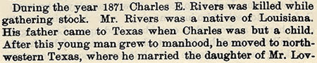 Charles Rivers story by Wilbarger