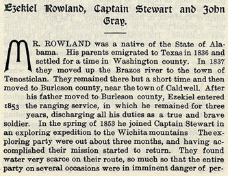 Ezekiel Rowland, Captain Stewart and John Gray story from the book Indian Depredations in Texas by J. W. Wilbarger