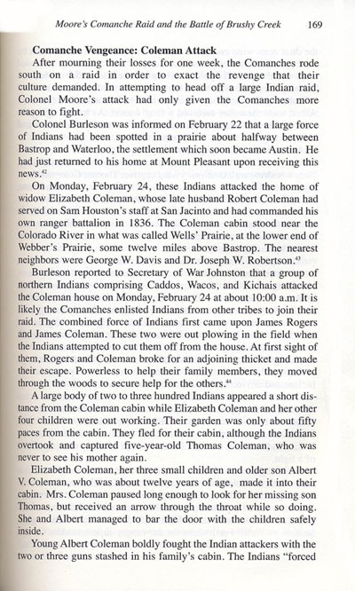 Coleman's Suffer Indian Attack February 24, 1839