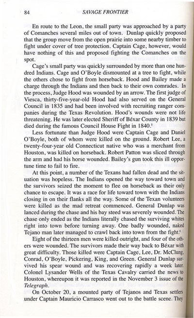 Story of Captain Cage's Fight on Leon Creek, October 20, 1838