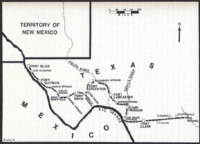 Map of the Sibley Brigade from San Antonio to Fort Bliss