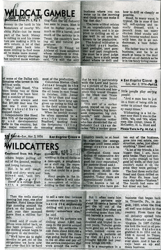Newspaper Articles on Wildcatters