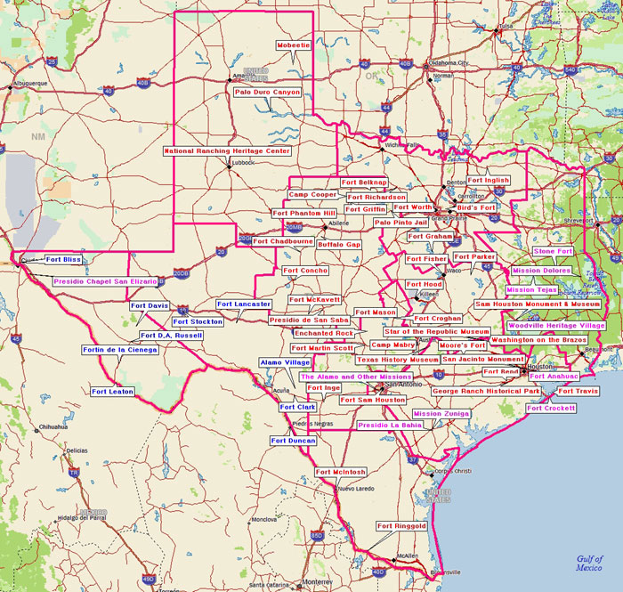 Map of Texas Historical Destinations