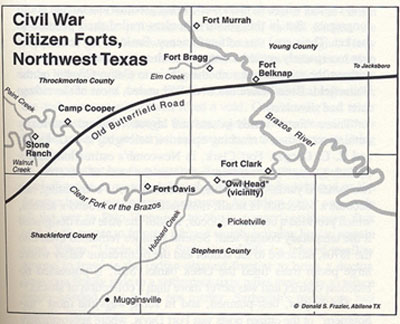 Civil War Citizen Forts, Northwest Texas Map