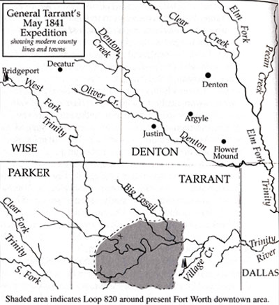 General Tarrant's May 1841 Expedition (Village Creek) Map 