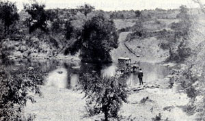 Picture of a Wagon Crossing the Clear Fork River Just Below the Flat